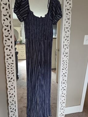 Navy and White Striped Jumpsuit